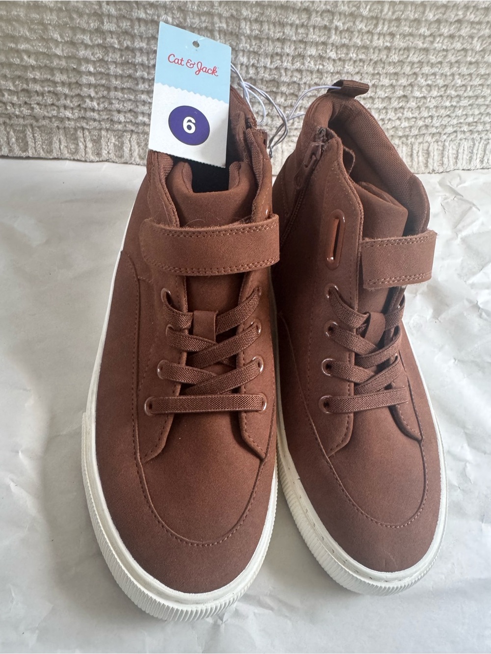 Cat & Jack Men's Brown High-Top Sneakers with Hook-and-Loop Strap
